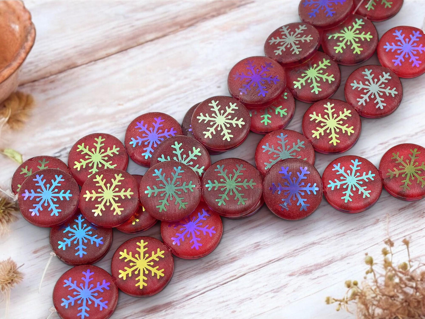 Czech Glass Beads - Snowflake Beads - Focal Beads - Laser Etched Beads - Coin Beads - 17mm - 8pcs - (A412)