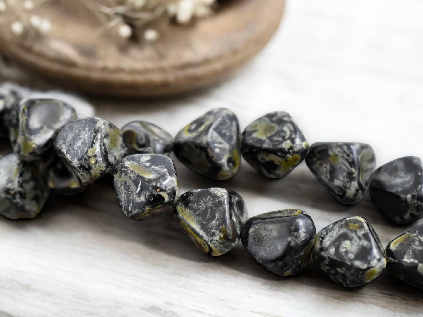 *4* 14mm Jet Travertine Triangle Nugget Beads