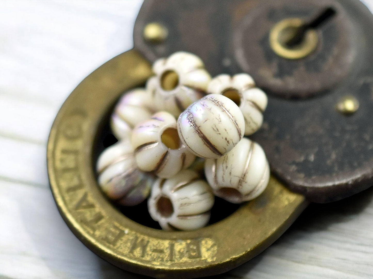 *20* 8mm Blonde Platinum Washed Opaque White AB Large Hole Melon Beads