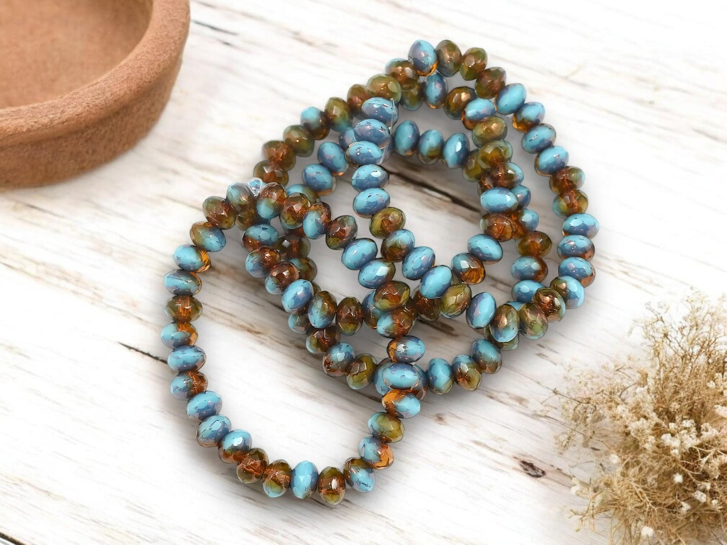 Czech Glass Beads - Rondelle Beads - Picasso Beads - Fire Polished Beads - Donut Beads - 3x5mm - 30pcs - (424)