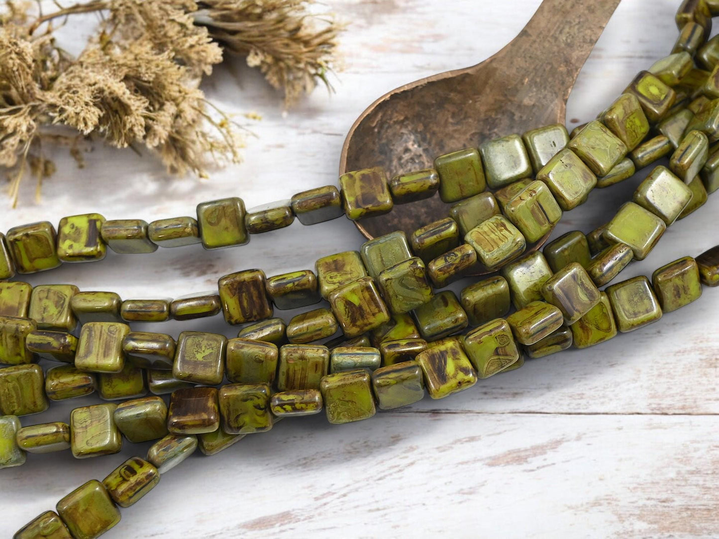 Picasso Beads - Czech Glass Beads - Square Beads - Vintage Czech Beads - 8mm - 23pcs - (3353)