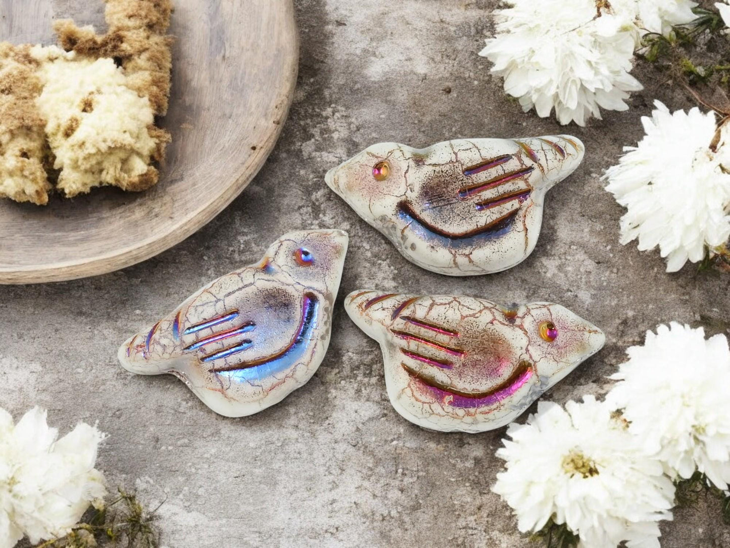 Bird Beads - Czech Glass Beads - Picasso Beads - Animal Beads - Czech Glass Bird Beads - 6pcs - 11x22mm - (5585)