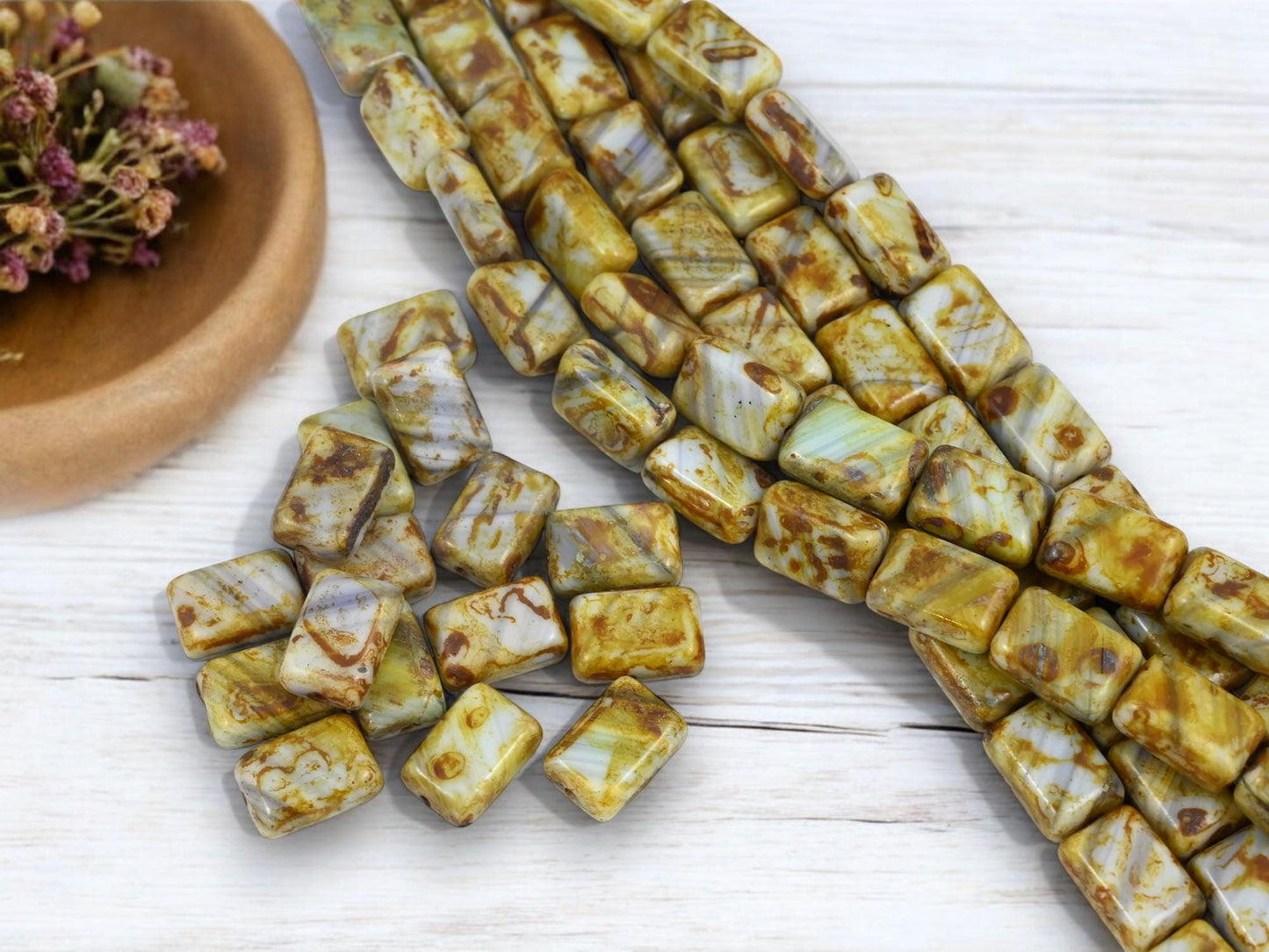Czech Glass Beads - Picasso Beads - Rectangle Beads - Vintage Beads - Czech Beads - 12x8mm - 16pcs - (B412