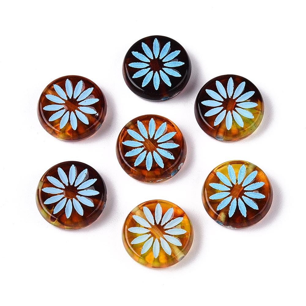 Flower Beads - Coin Beads - Aster Flower - Acrylic Beads - 12mm - 15pcs - (3392)
