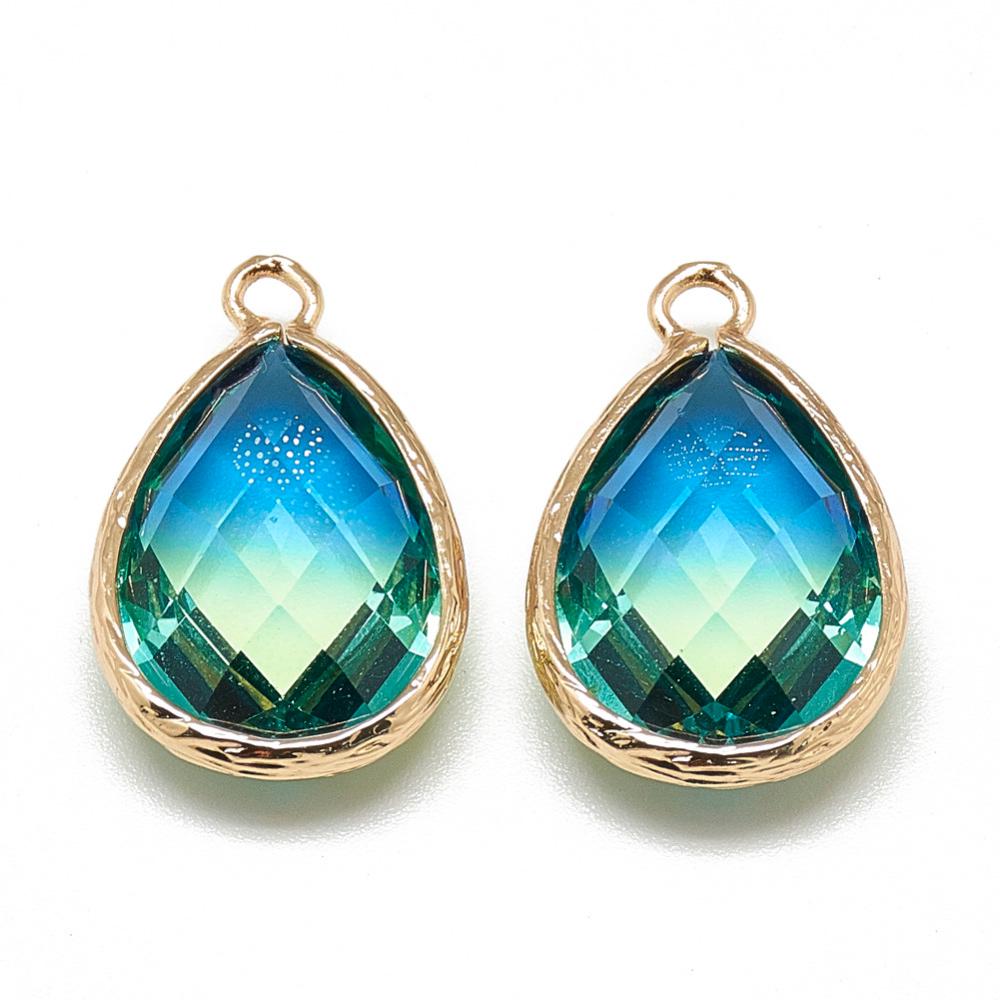 Drop Charms - Glass Pendants - Bezel Pendant - Teardrop Pendant - Gold Pendant - 23x15mm - 5pcs - (4747)