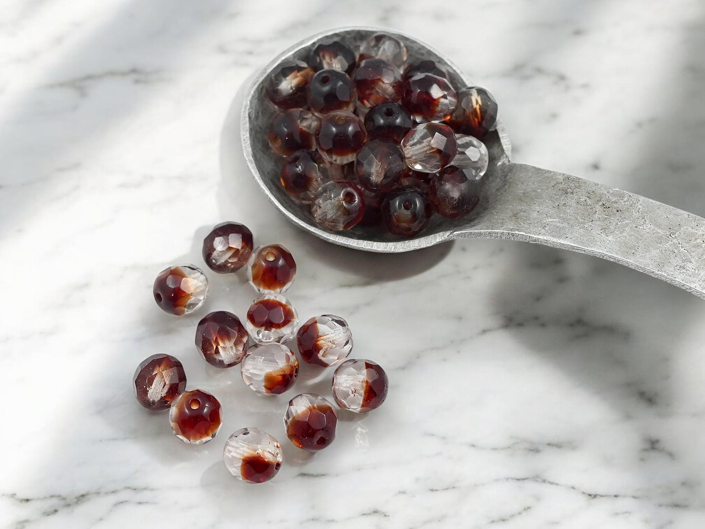 Czech Glass 8mm Garnet Red Crystal Christmas Faceted Fire Polished Round Beads - 25pcs - (2775)