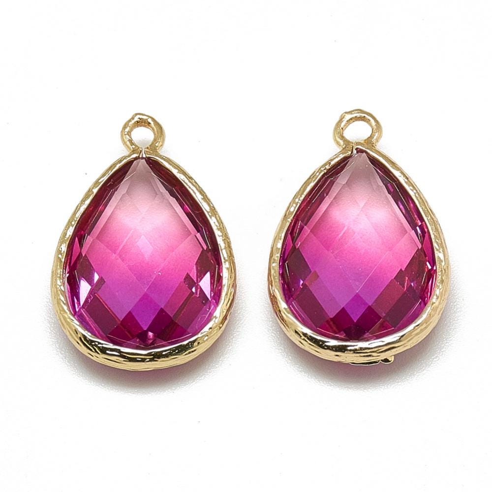 Colorful Pendant - Gold Pendant - Glass Pendants - Bezel Pendant - Teardrop Pendant - 23x15mm - 5pcs - (3648)