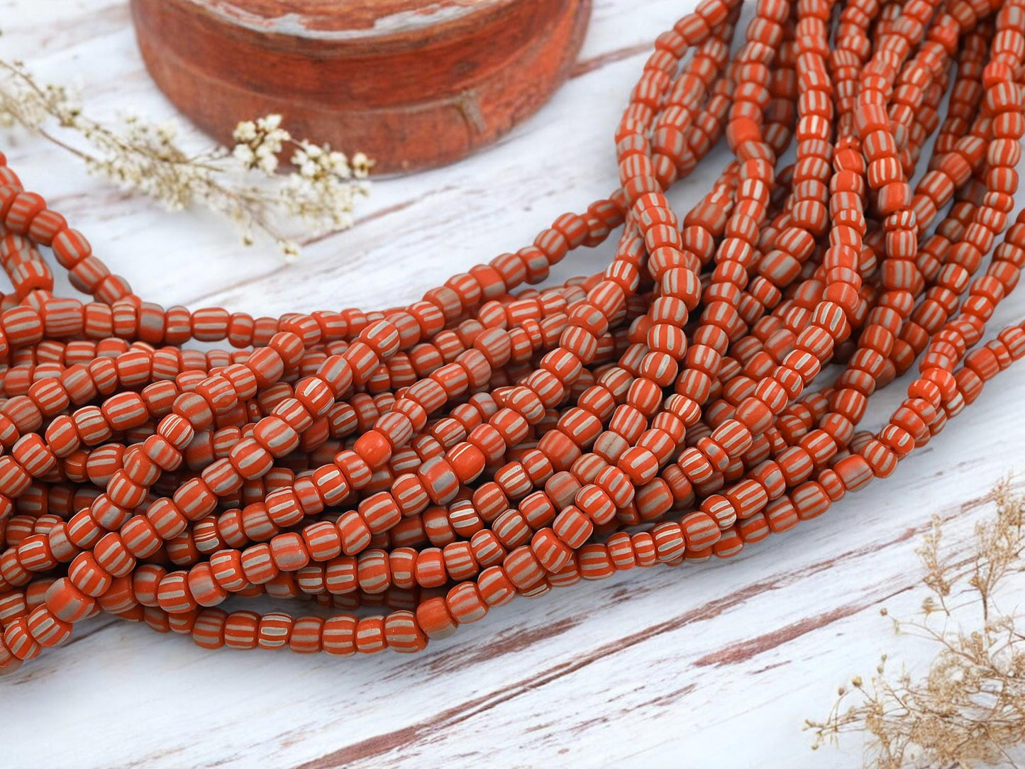 Indonesian Java Glass Trade Beads - Striped Gooseberry - 4-7mm - 24" Strand - (6088)