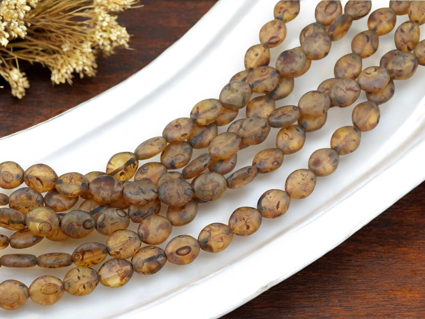 Old Stock Czech Glass Matte Crystal Picasso Flat Oval Beads - 8x10mm - 22pcs - (4170)