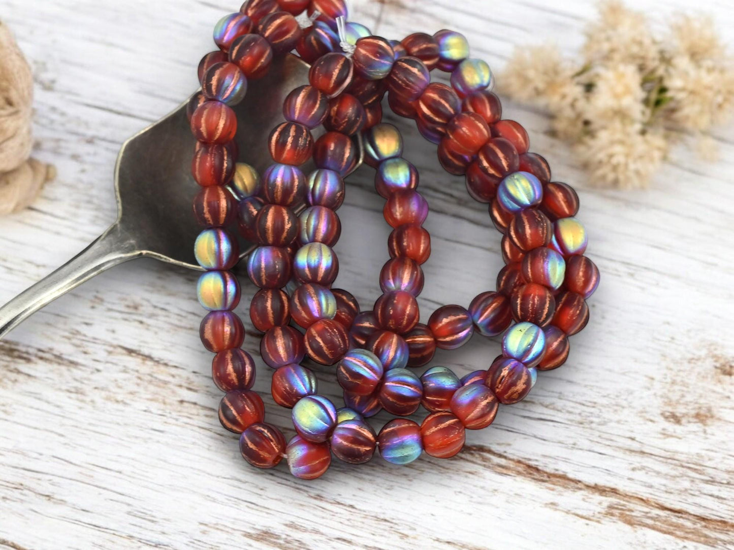 Czech Glass Beads - Picasso Beads - Large Hole Melon Beads - 6mm Beads - Melon Beads - Round Beads - 25pcs - (251)