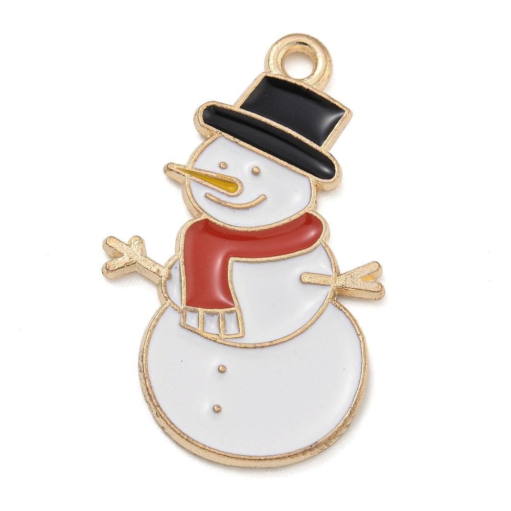 Snowman Charms - Metal Charms - Christmas Charms - Holiday Charms - Enamel Charms - 5pcs - 28x17mm - (1612)