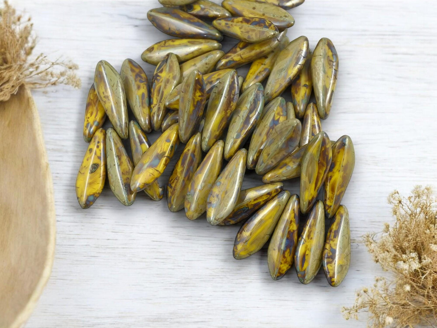 Czech Glass Beads - Dagger Beads - 5x16mm Dagger - Picasso Beads - 25pcs - (1913)