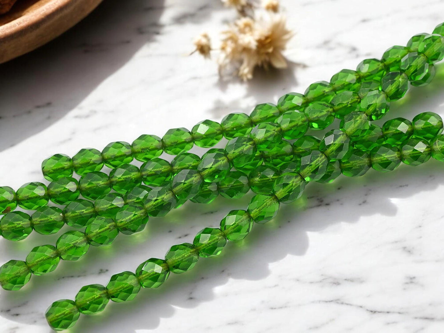 Czech Glass 8mm Faceted Fire Polished Round Beads - Christmas Green - 8mm - 16pcs - (4940)