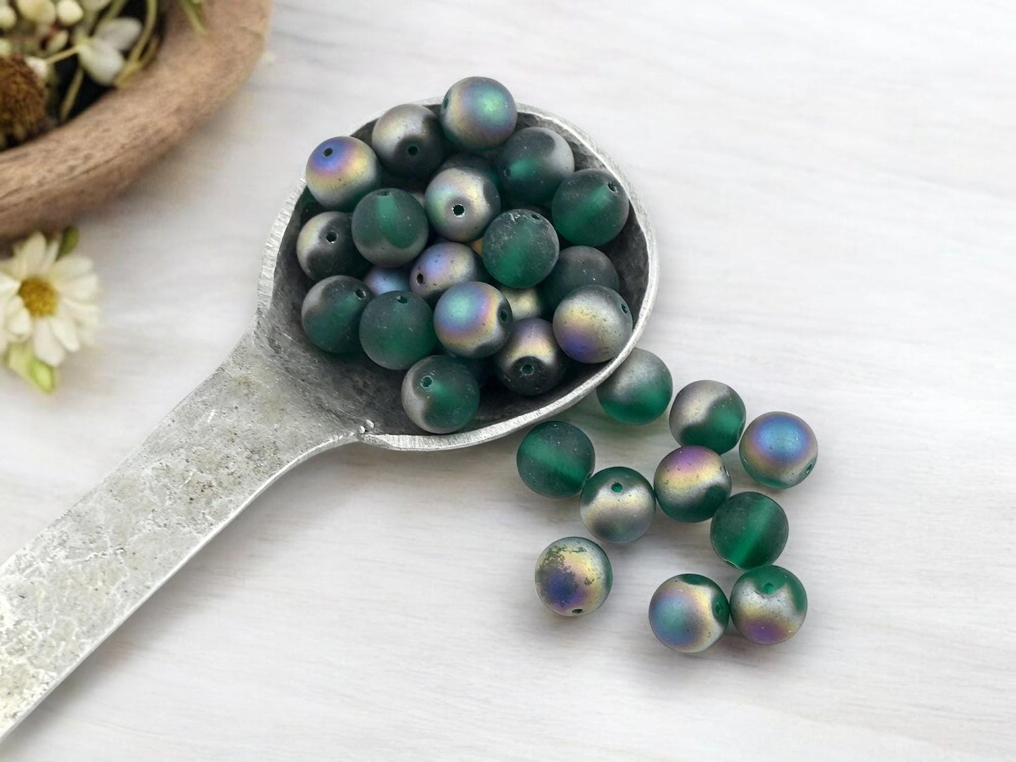 Czech Glass 8mm Matte Teal Vitrail Round Druk Beads - 25pcs - (2599)