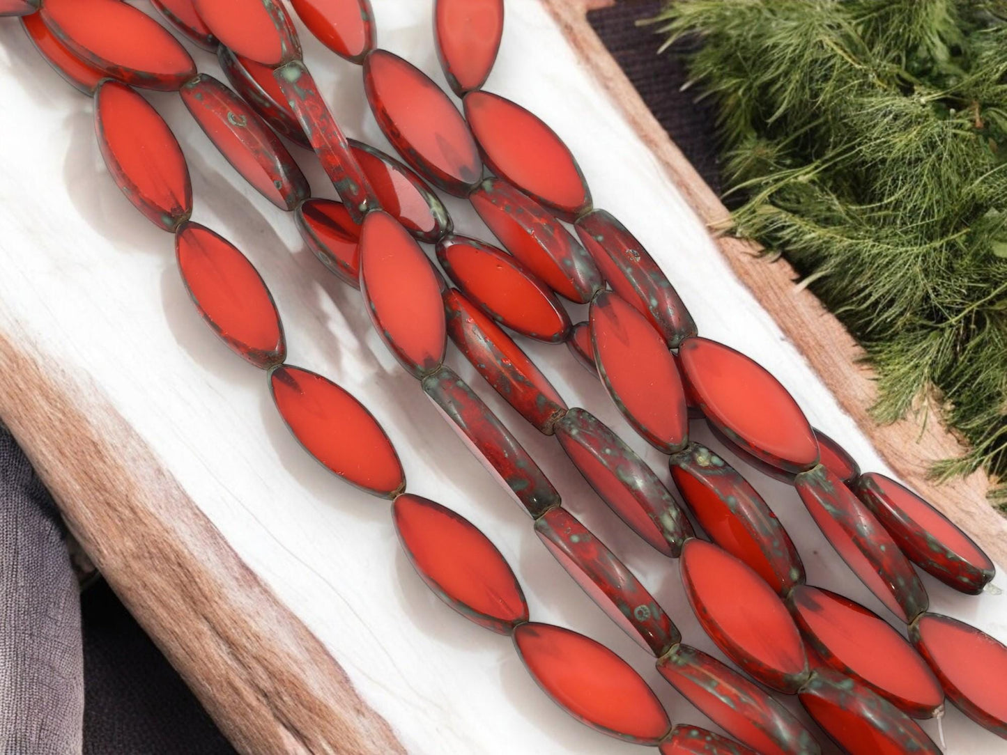 *8* 16x6mm Orange Opaline Travertine Table Cut Mini Spindle Beads