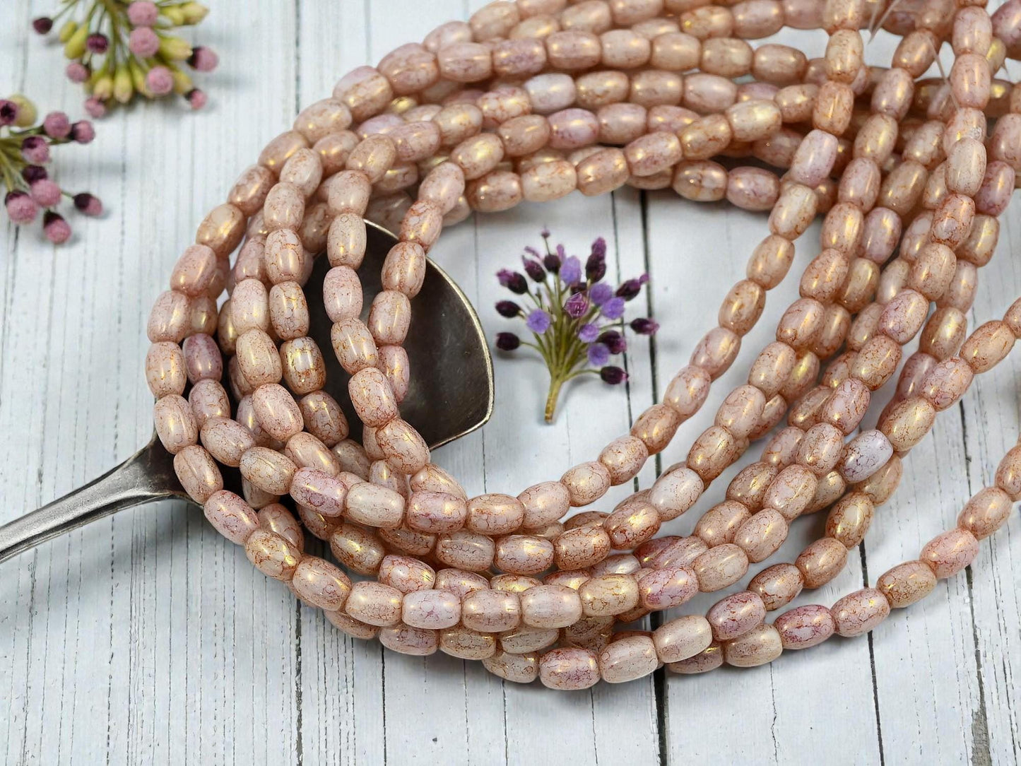 Czech Glass Rose Gold Pink Luster Petite Small Oval Rice Beads - 6x4mm - 50pcs - (2060)