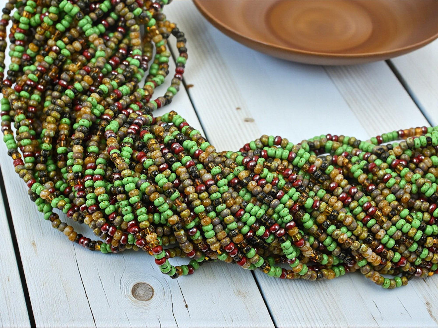 Picasso Seed Beads - Aged Picasso Beads - Czech Glass Beads - Size 8 Seed Beads - 8/0 - 21" Strand - (1808)