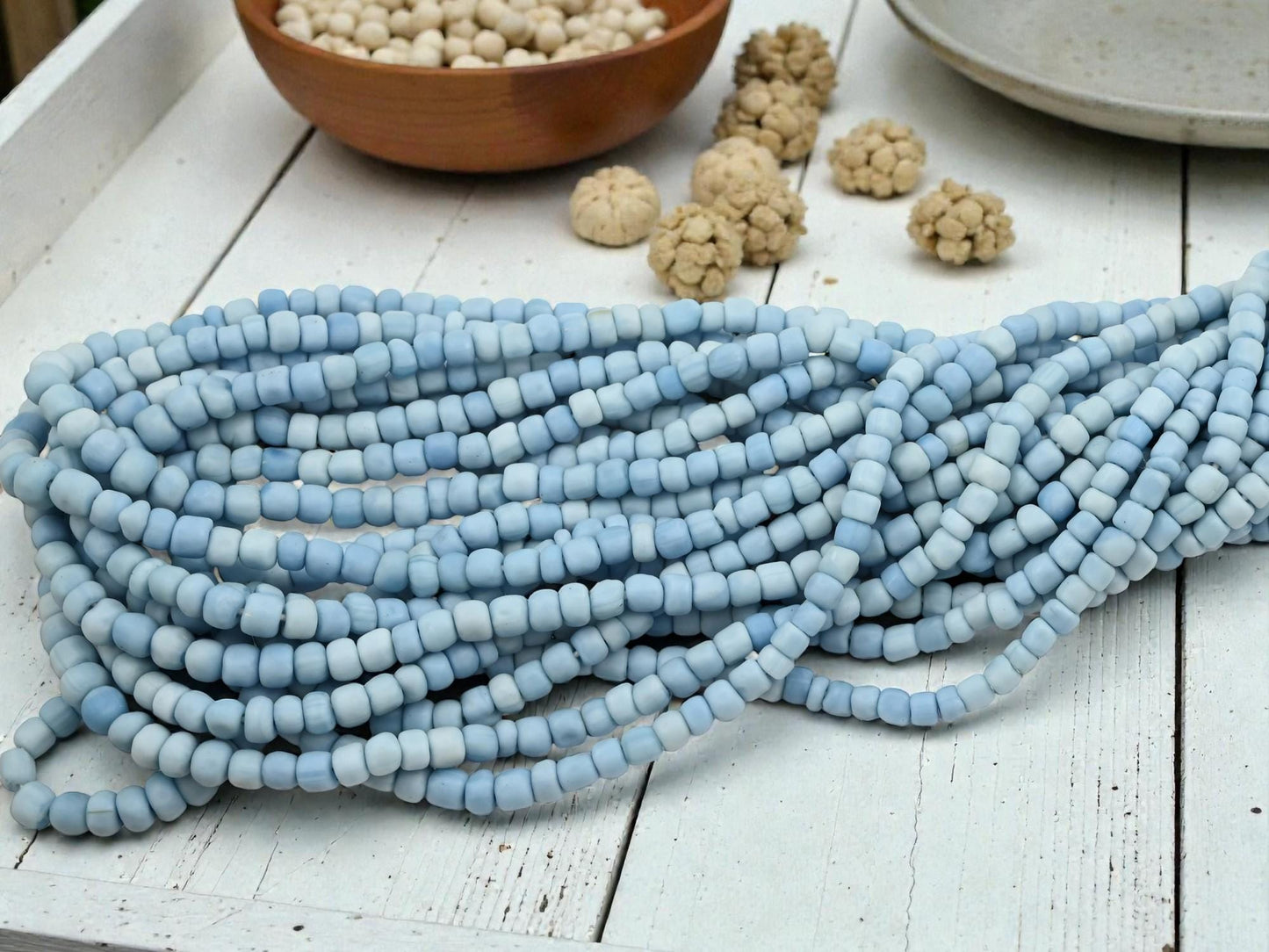 Recycled Glass Beads - Indonesian Java Trade Beads - 4-7mm - 24" Strand - (A647)