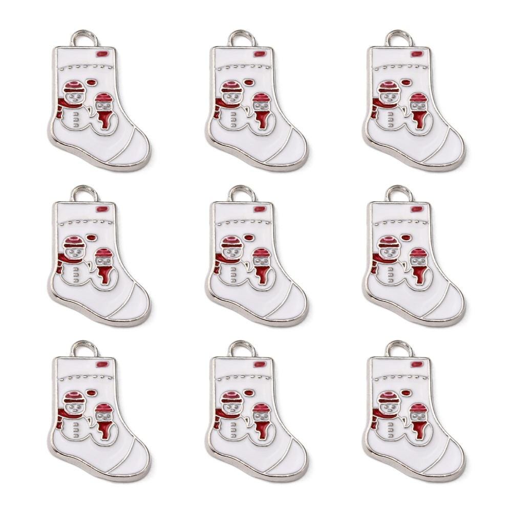 Metal Charms - Christmas Charms - Holiday Charms - Christmas Stocking - Enamel Charms - 5pcs - 25x15mm - (2365)