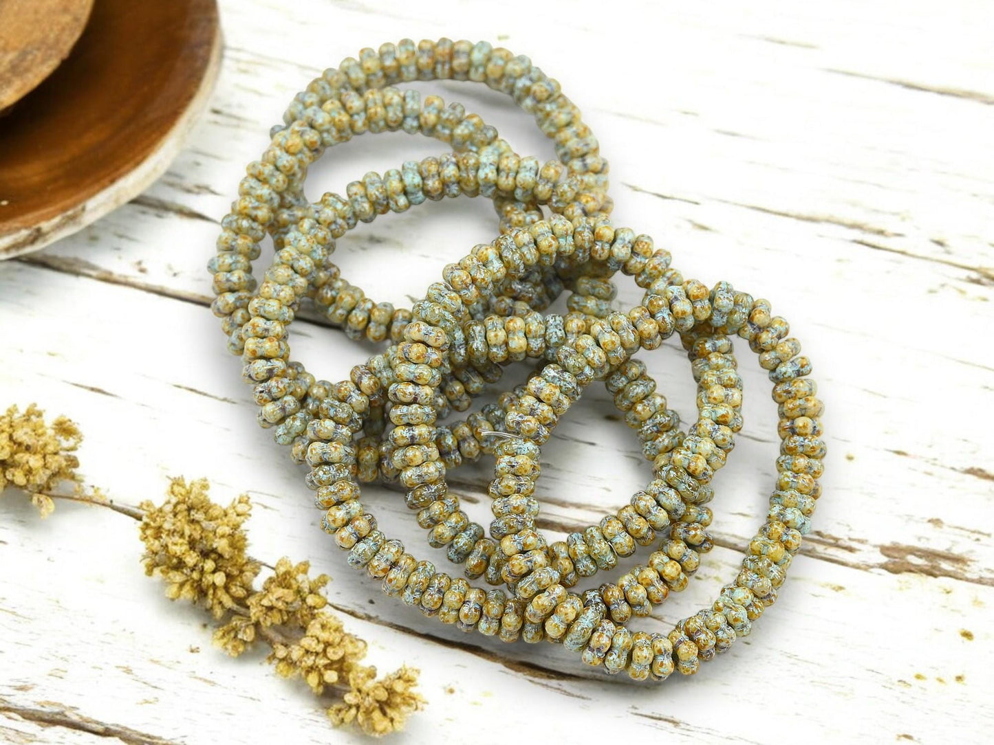 *50* 5mm Turquoise Washed Honey Beige Picasso Forget Me Not Daisy Flower Spacer Beads