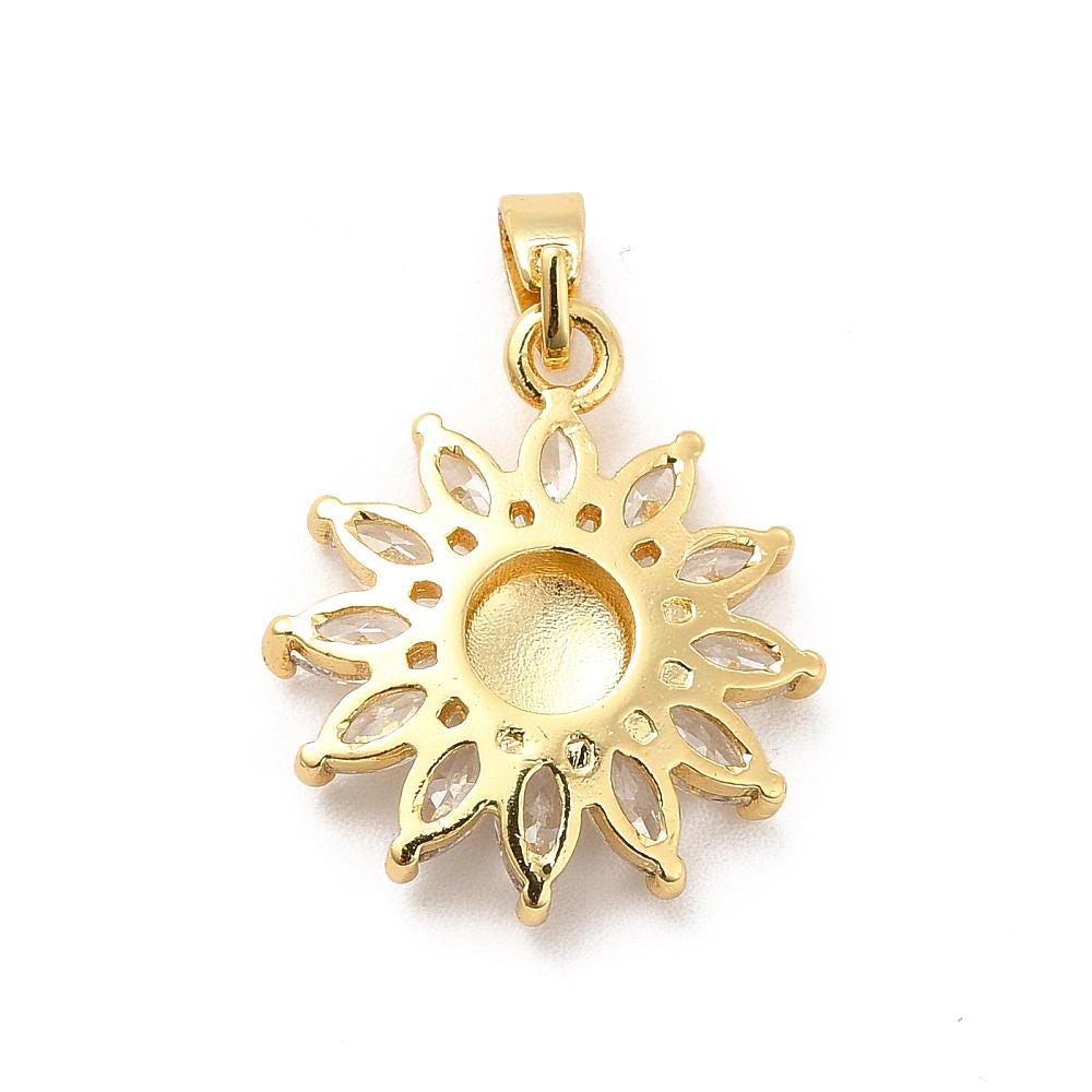 Metal Pendant - Gold Pendant - Rhinestone Pendant - Sunflower Pendant - 19x17mm - 2pcs - (5986)