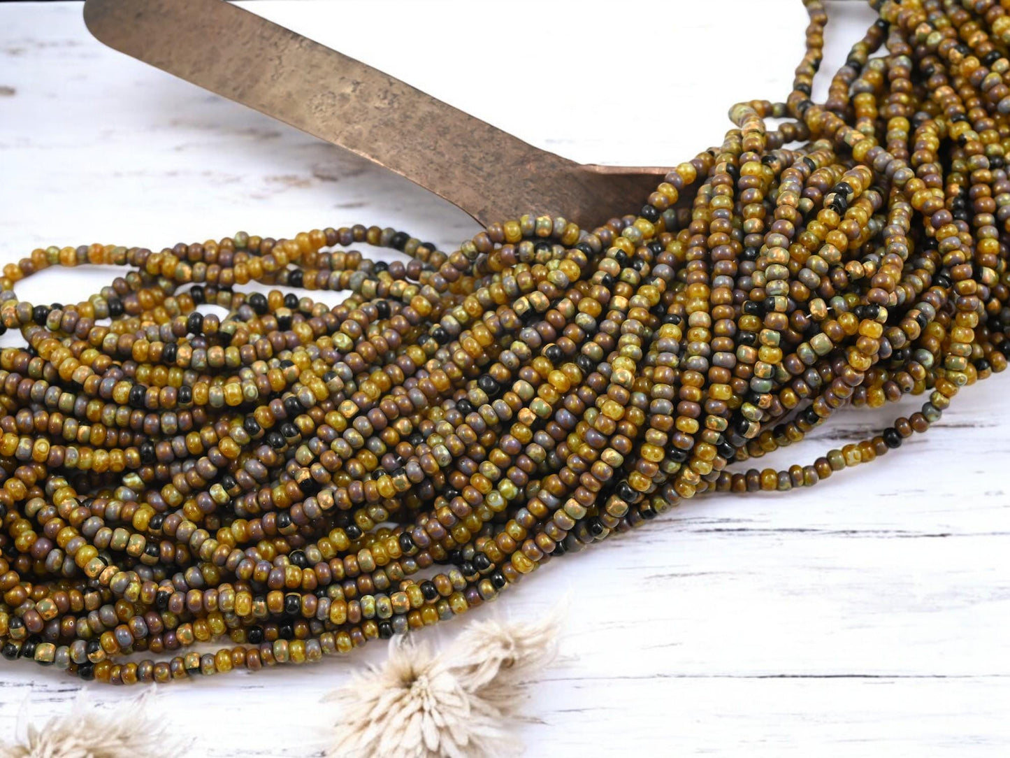 Picasso Seed Beads - Aged Picasso Beads - Czech Glass Beads - Size 8 Seed Beads - 8/0 - 21" Strand - (3218)