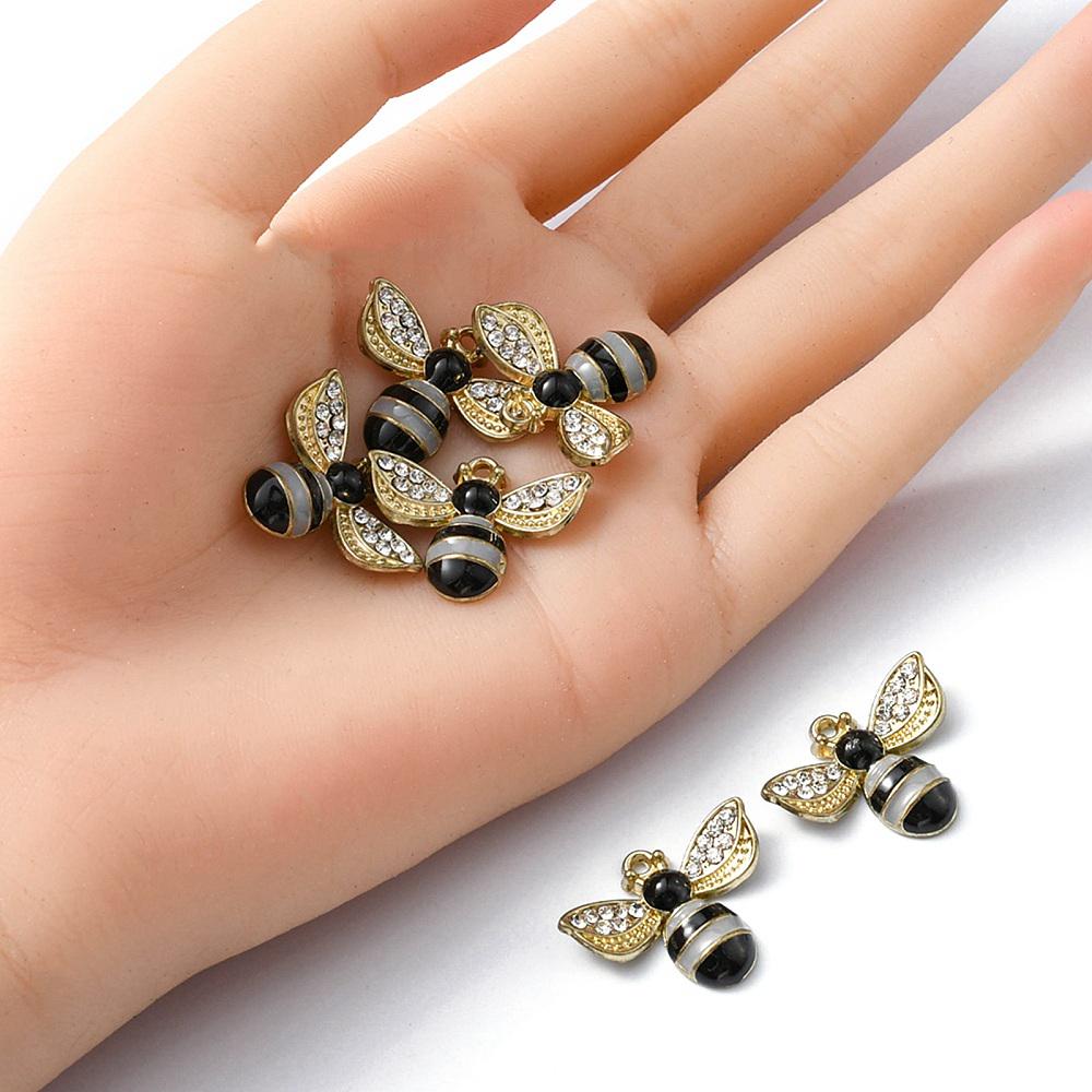 Gold Plated Bumble Bee Enamel Charms - 15x12mm - 10pcs - (5603)