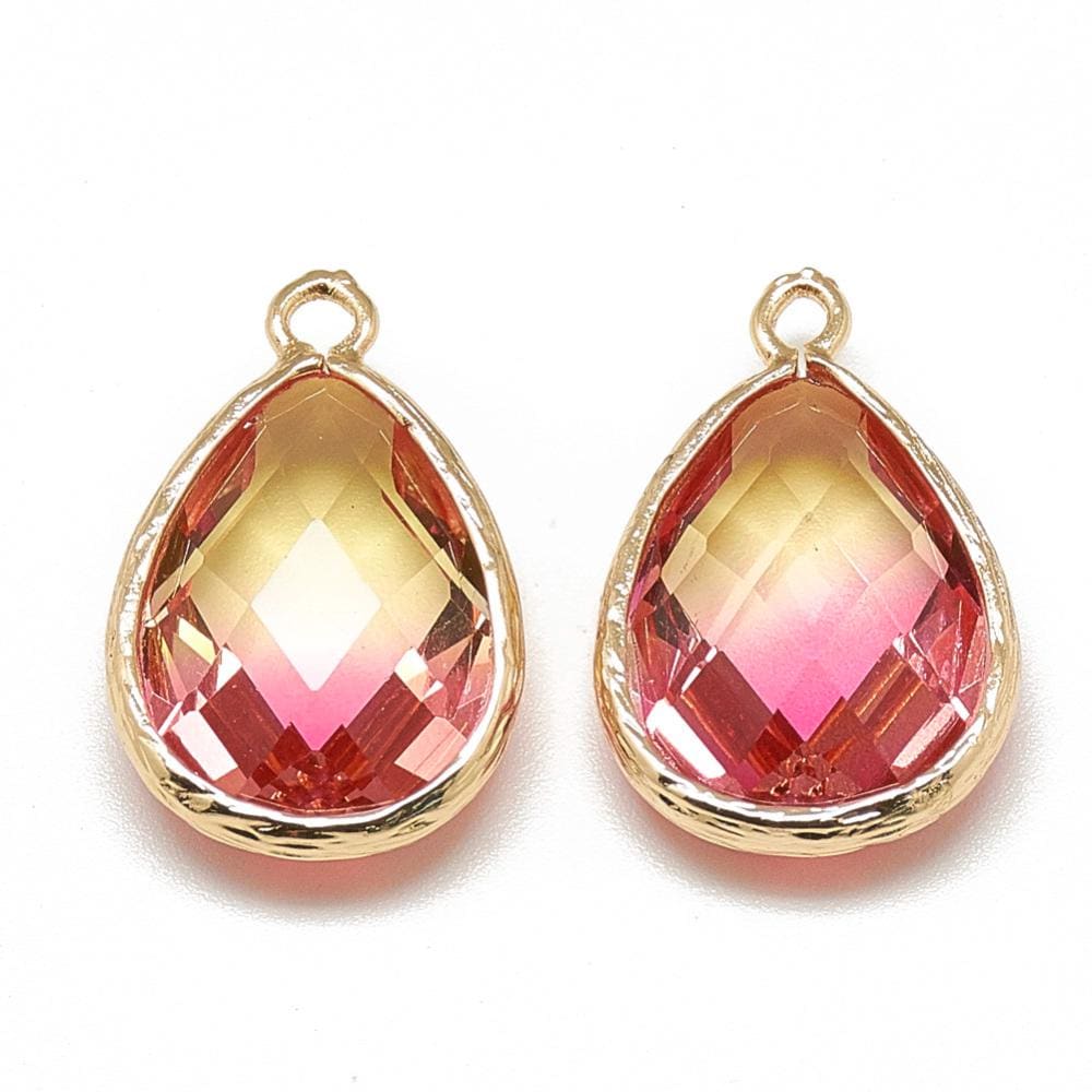 Gold Pendant - Glass Pendants - Bezel Pendant - Teardrop Pendant - 23x15mm - 5pcs - (A403)