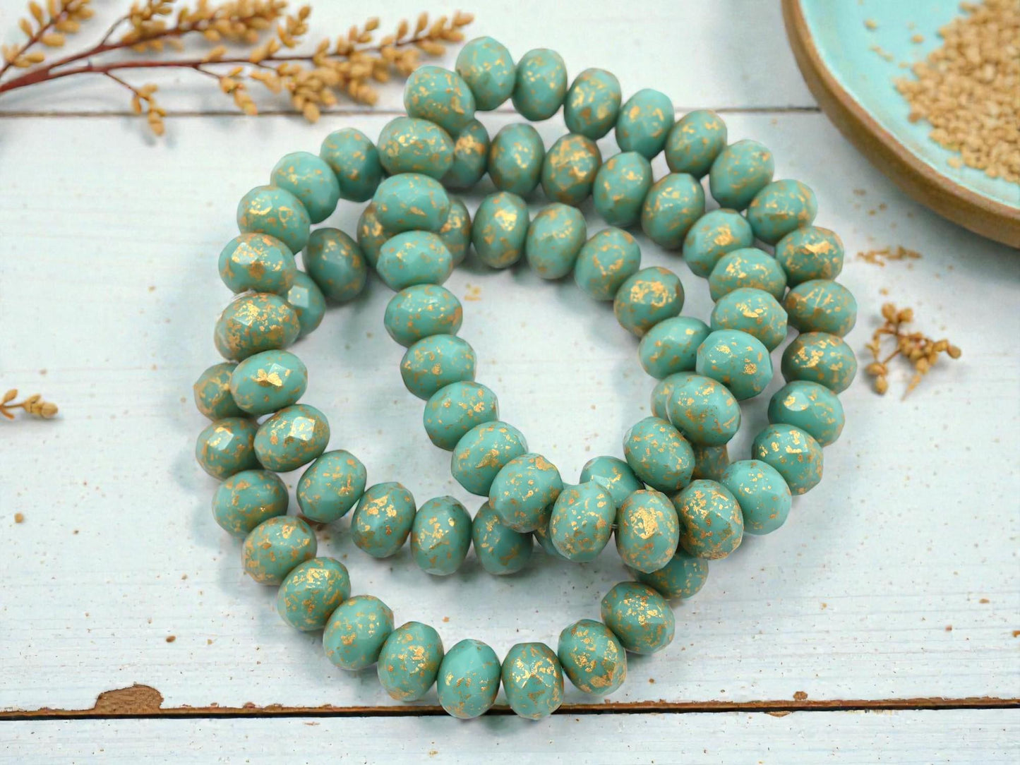 Czech Glass Beads - Rondelle Beads - Picasso Beads - Fire Polished Beads - 6x9mm - 25pcs - (A480)