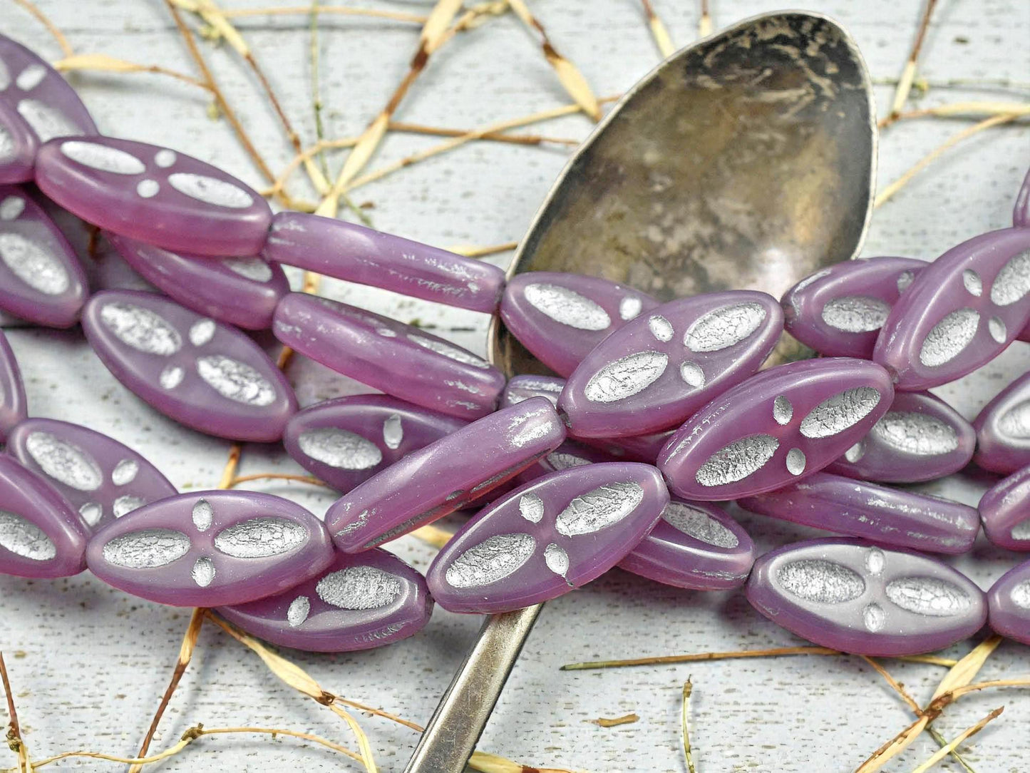 *10* 20x9mm Metallic Silver Washed Pink Opaline Marquise Oval Beads