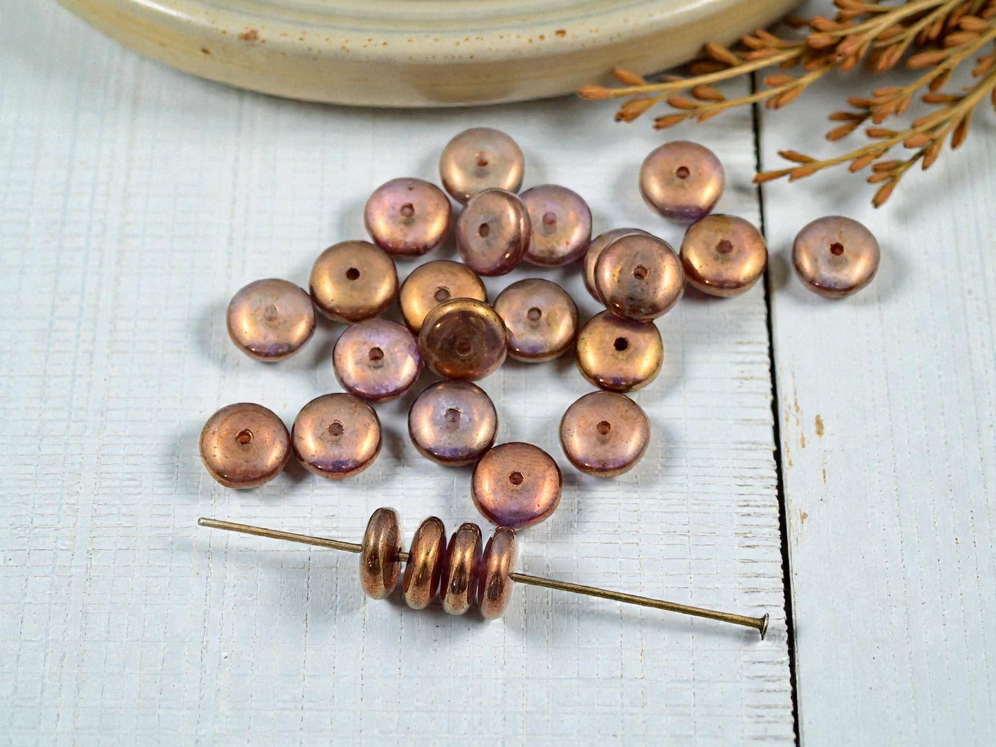 Czech Glass Rondelle Spacer Beads - Brown Lumi - 8x3mm - 25pcs - (4209)