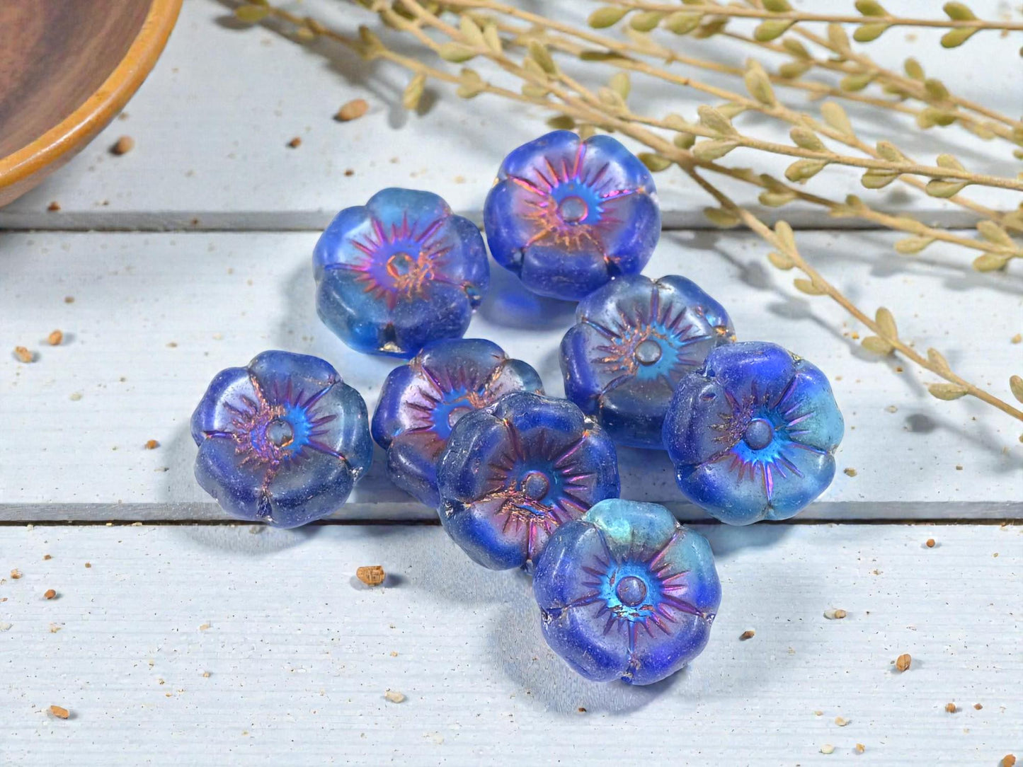 Czech Glass Beads - Hawaiian Flower Beads - Czech Flowers - Picasso Beads - 12mm - 12pcs - (A587)