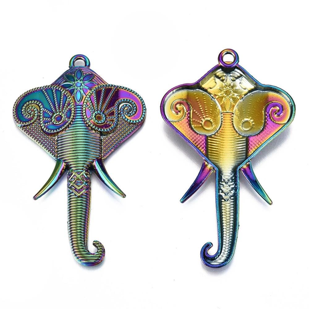 82x49mm Silver Rainbow Elephant Pendant