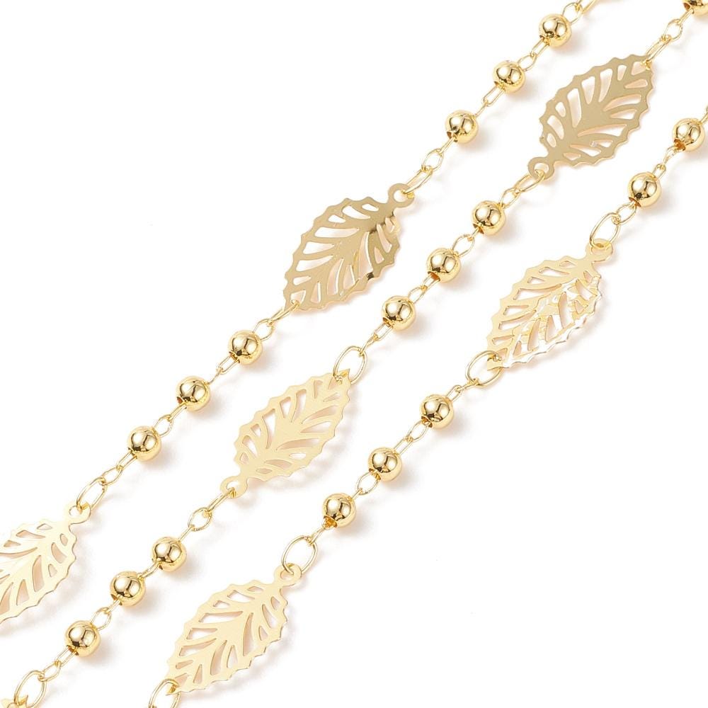 Gold Leaf Chain - 18k Gold Plated - Brass Chain - Sold by the foot - 16x8mm - (CH-G17)