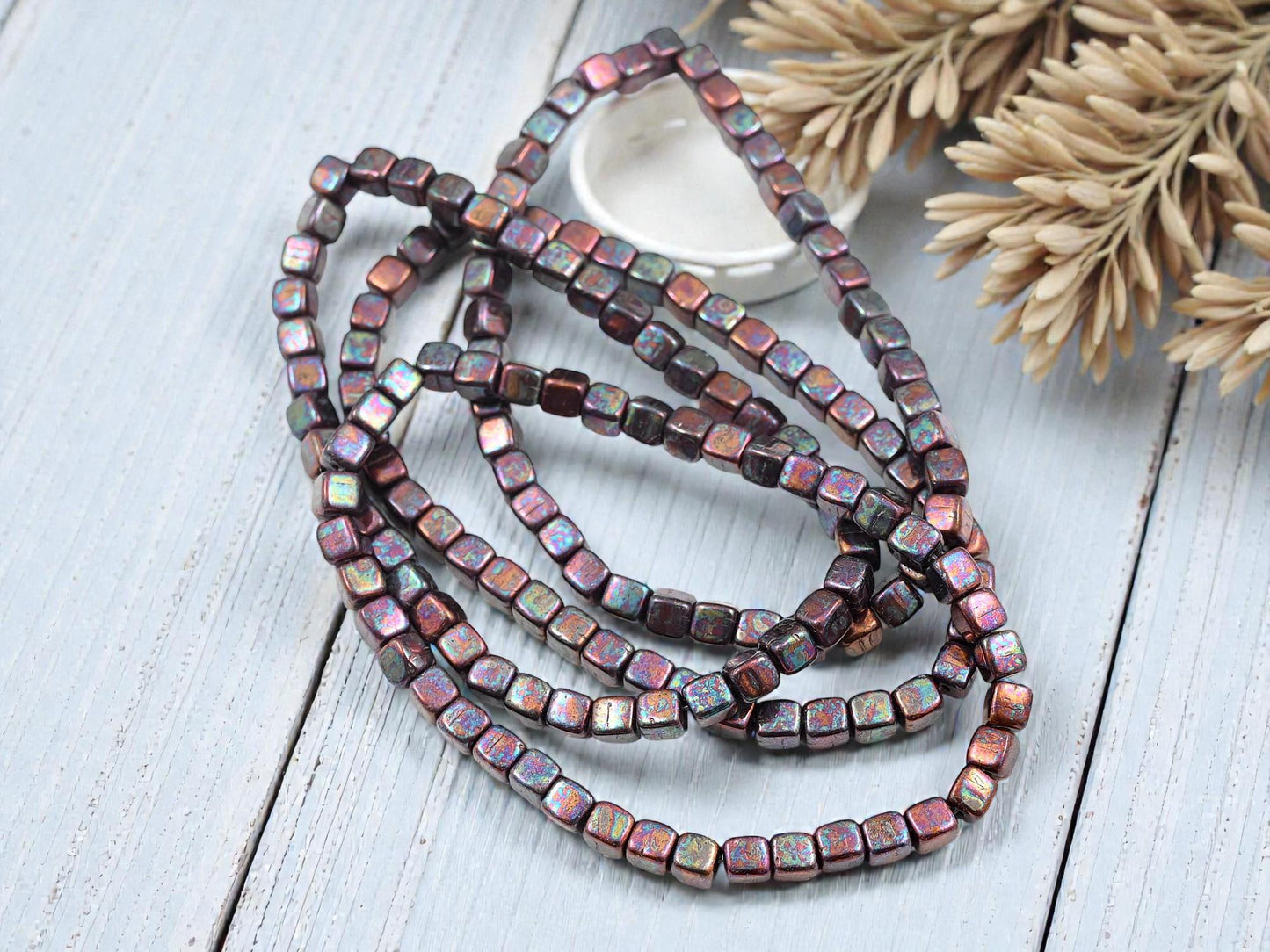Czech Glass Cube Beads - Metallic Purple MOP - 4mm - 40pcs - (2842)