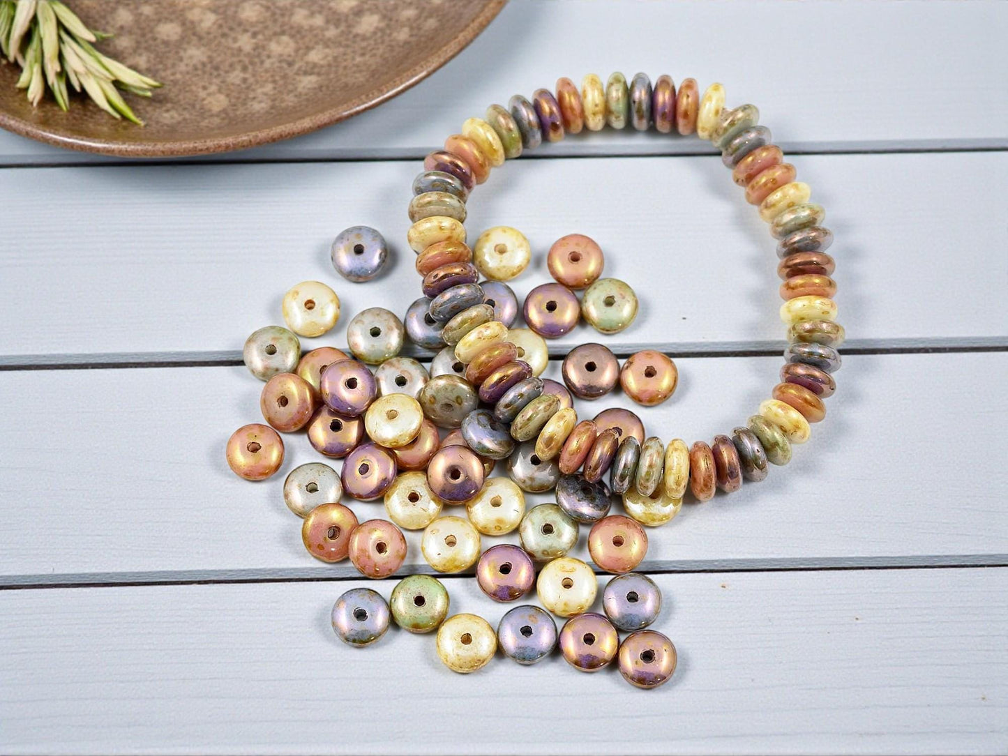 Czech Glass Beads - Rondelle Beads - 6mm Spacer - Spacer Beads - Picasso Beads - Smooth Rondelle - 6x2mm - 50pcs - (3487)