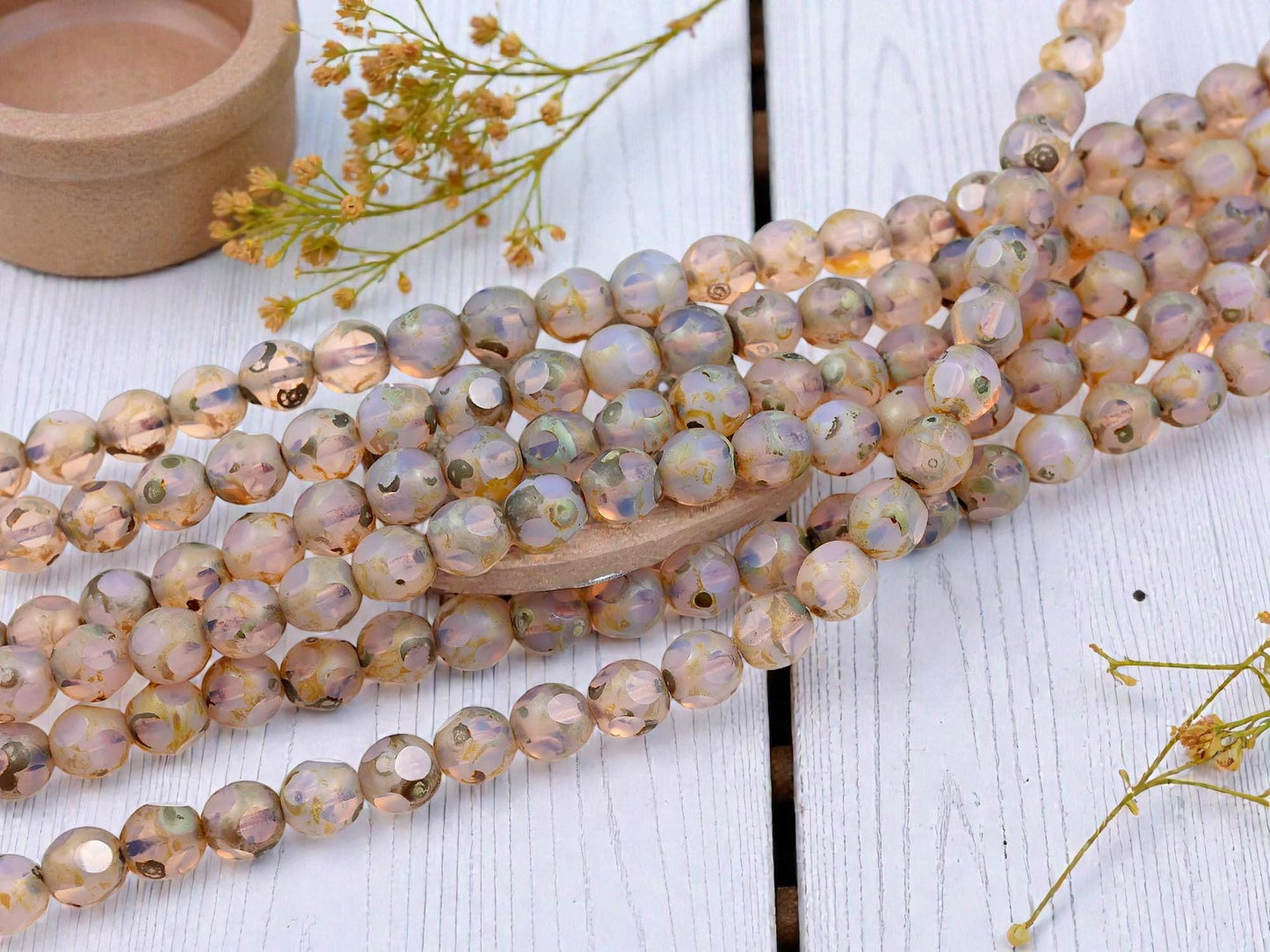 Czech Glass Beads - Picasso Beads - Round Beads - Old Stock Beads - 8mm - 25 Beads - (4276)