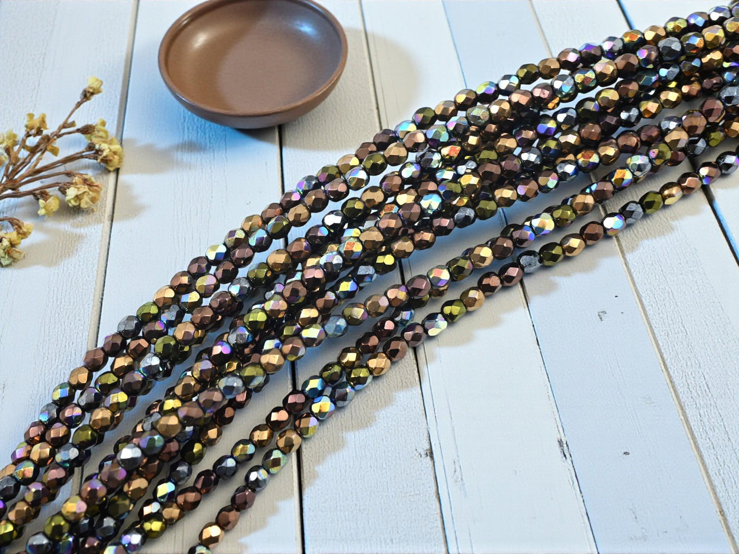 4mm Beads - Czech Glass Beads - Round Beads - Metallic Beads - Fire Polished Beads - 50pcs - (A466)