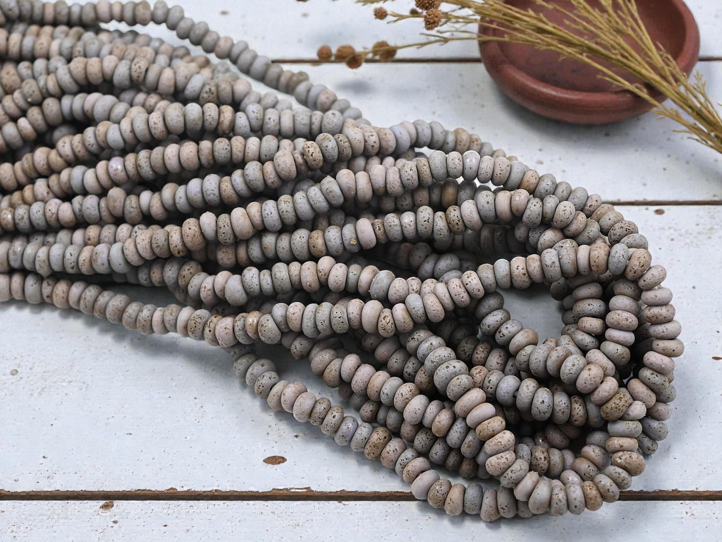 Indonesian Java Glass Beads - Aged Donut Shape - Approx 4x7mm - 20" Strand - (A463)