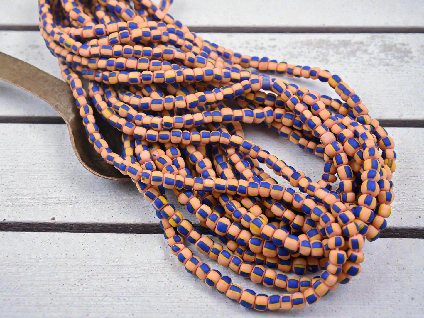 Indonesian Java Glass Trade Beads - Striped Gooseberry - 4-7mm - 24" Strand - (3439)