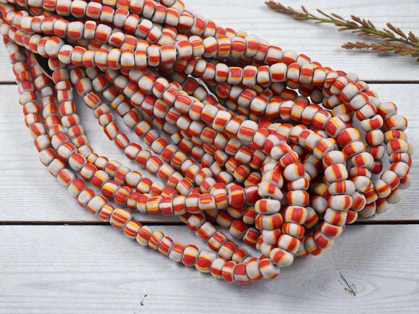 Indonesian Java Glass Trade Beads - Striped Gooseberry - 4-7mm - 24" Strand - (1941)