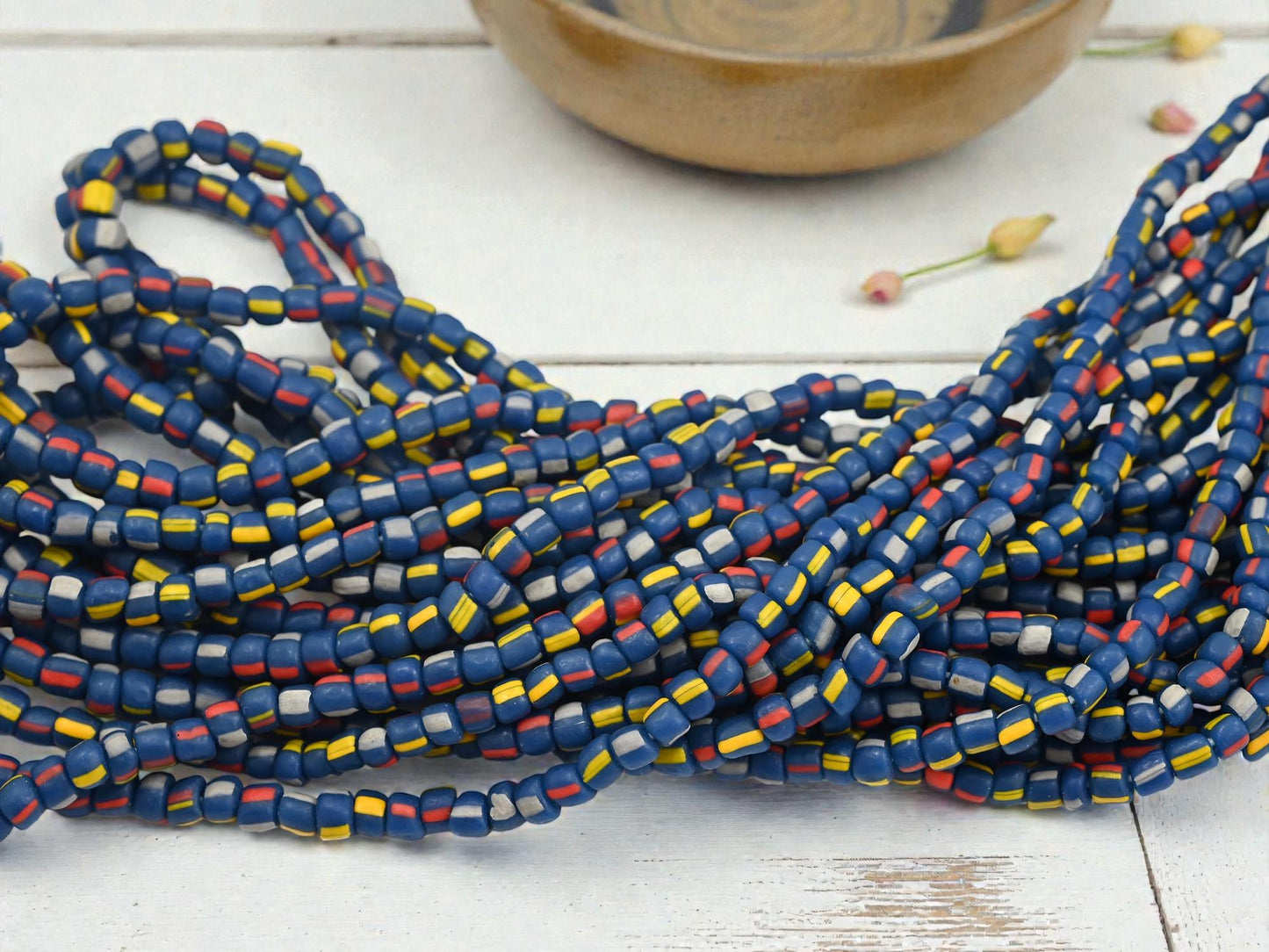 Indonesian Java Glass Trade Beads - Striped Gooseberry - 4-7mm - 24" Strand - (B400)