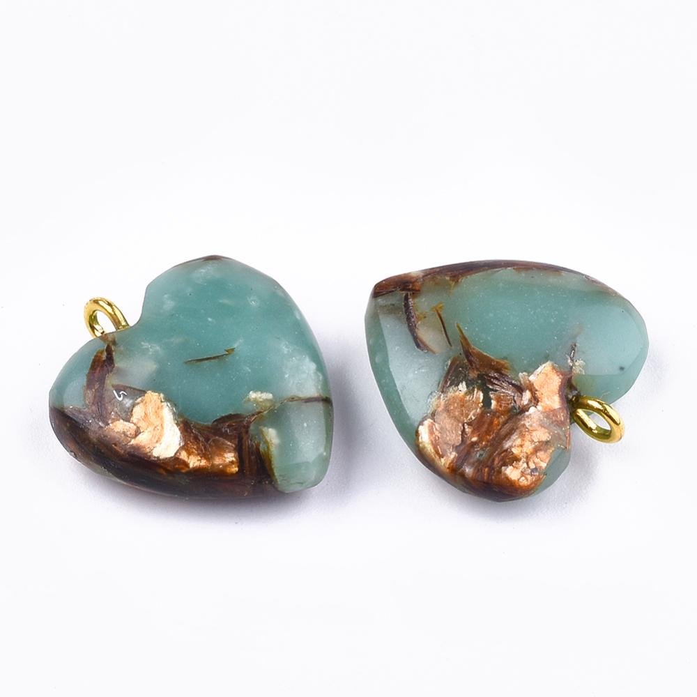 Bronzite Aqua Terra Gemstone Pendant - Heart Pendant Charm - 22x19mm - 1pc - (A478)