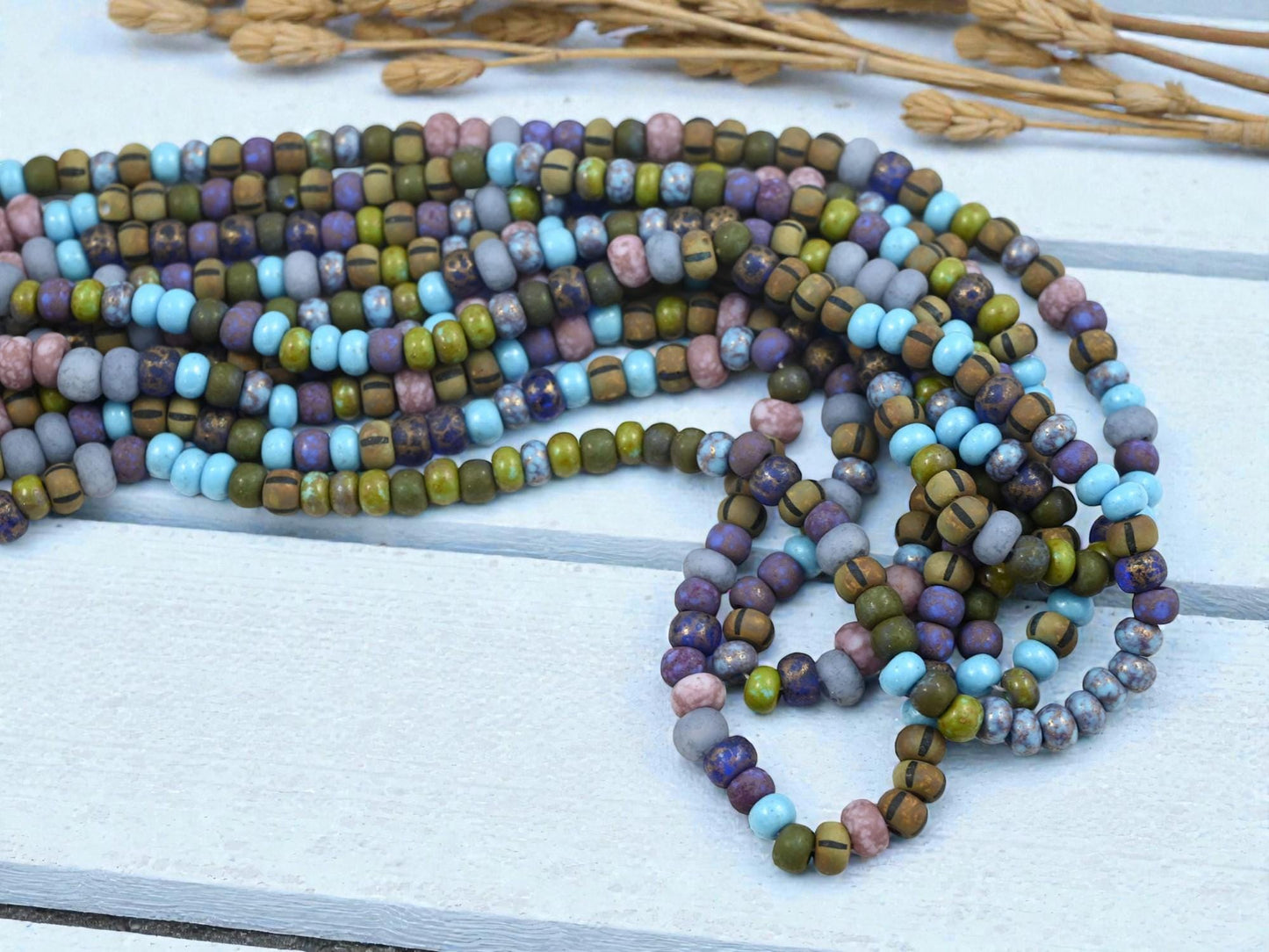 Picasso Beads - Large Seed Beads - 2/0 - Czech Glass Beads - Size 2 Beads - Aged Seed Beads - 6mm Beads - 21" Strand - (b856)