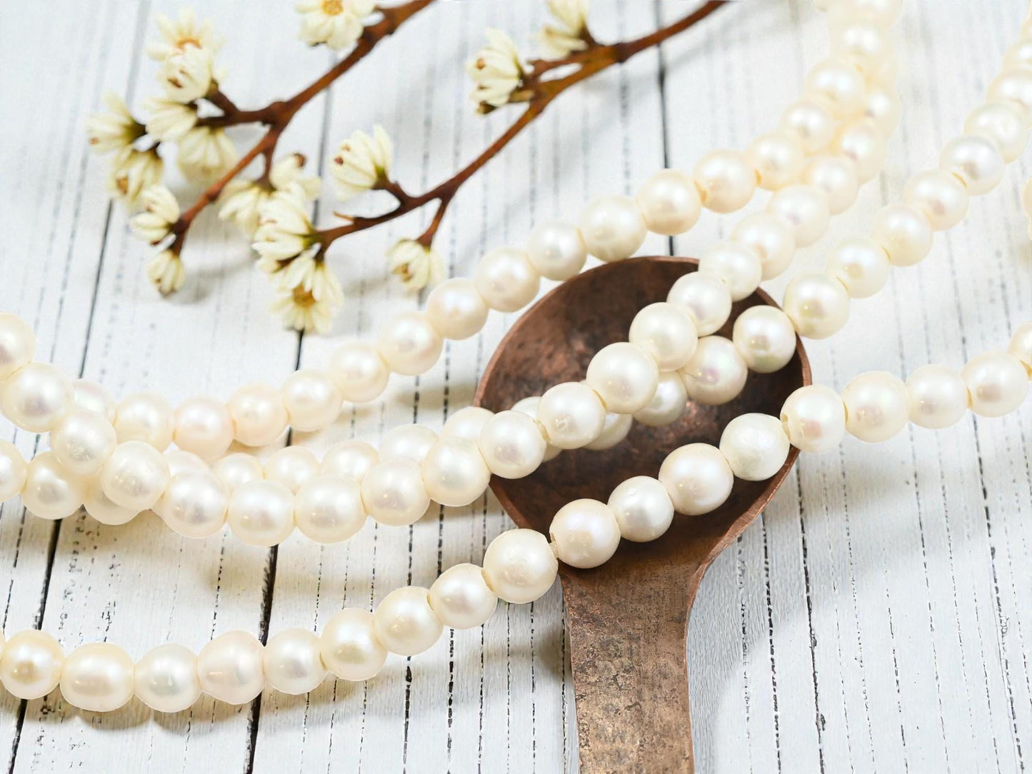 6-7mm Cream Large Hole Fresh Water Potato Pearls (8" Strand)