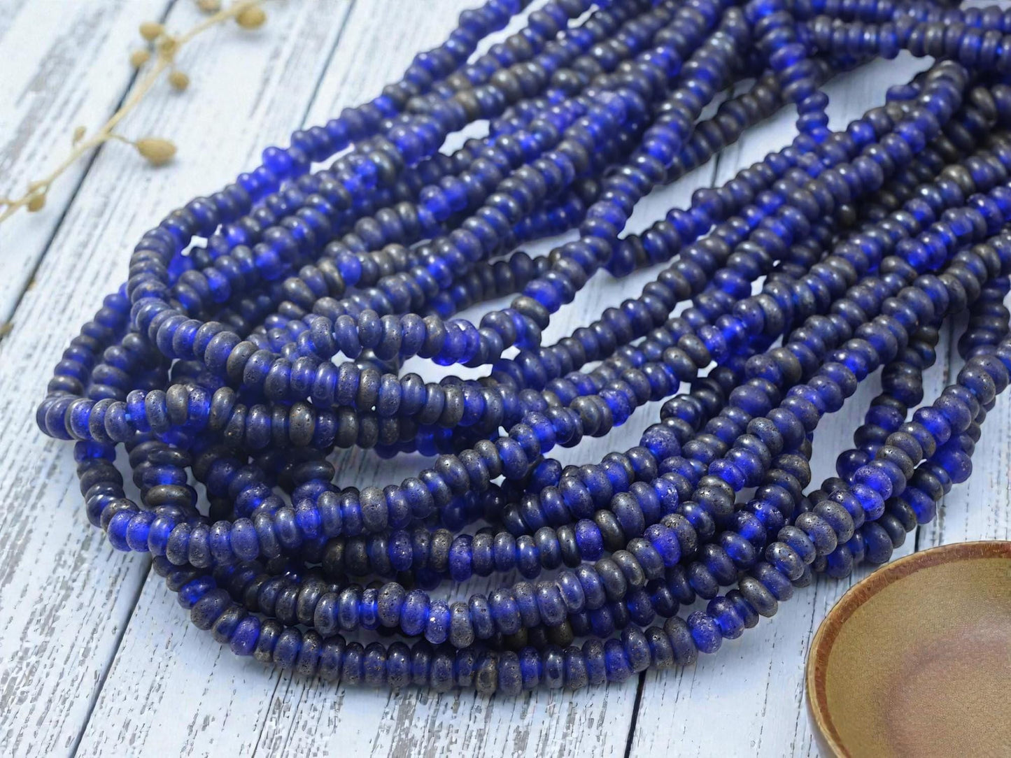 Indonesian Java Glass Beads - Aged Donut Shape - Approx 4x7mm - 20" Strand - (970)