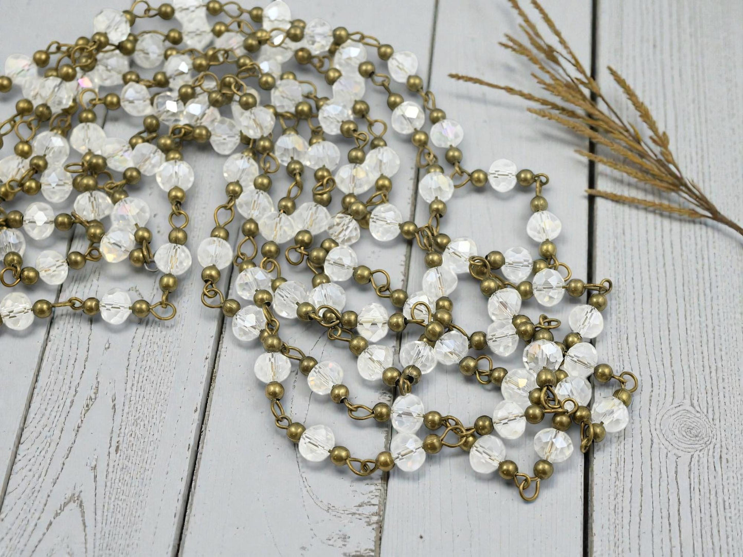 Beaded Chain - Fire Polished Beads - Crystal Chain - Handlinked Chain - 3.25ft - (2206)