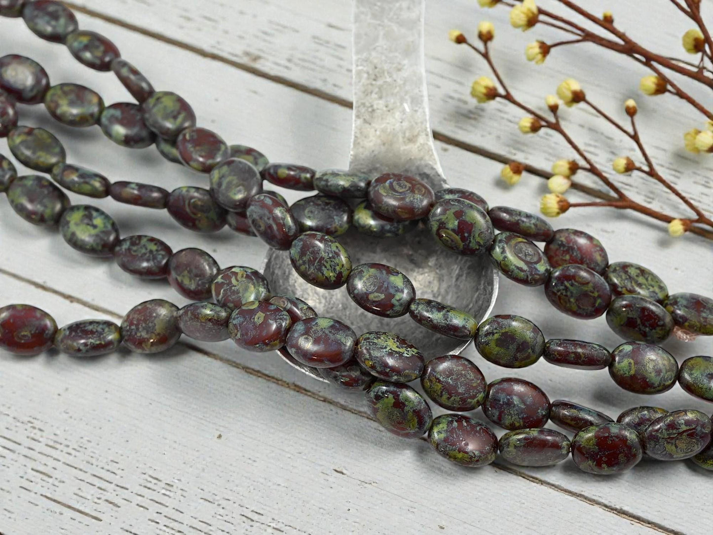 Picasso Beads - Czech Glass Beads - Old Stock Beads - Oval Beads - 12x8mm - 17pcs - (B856)