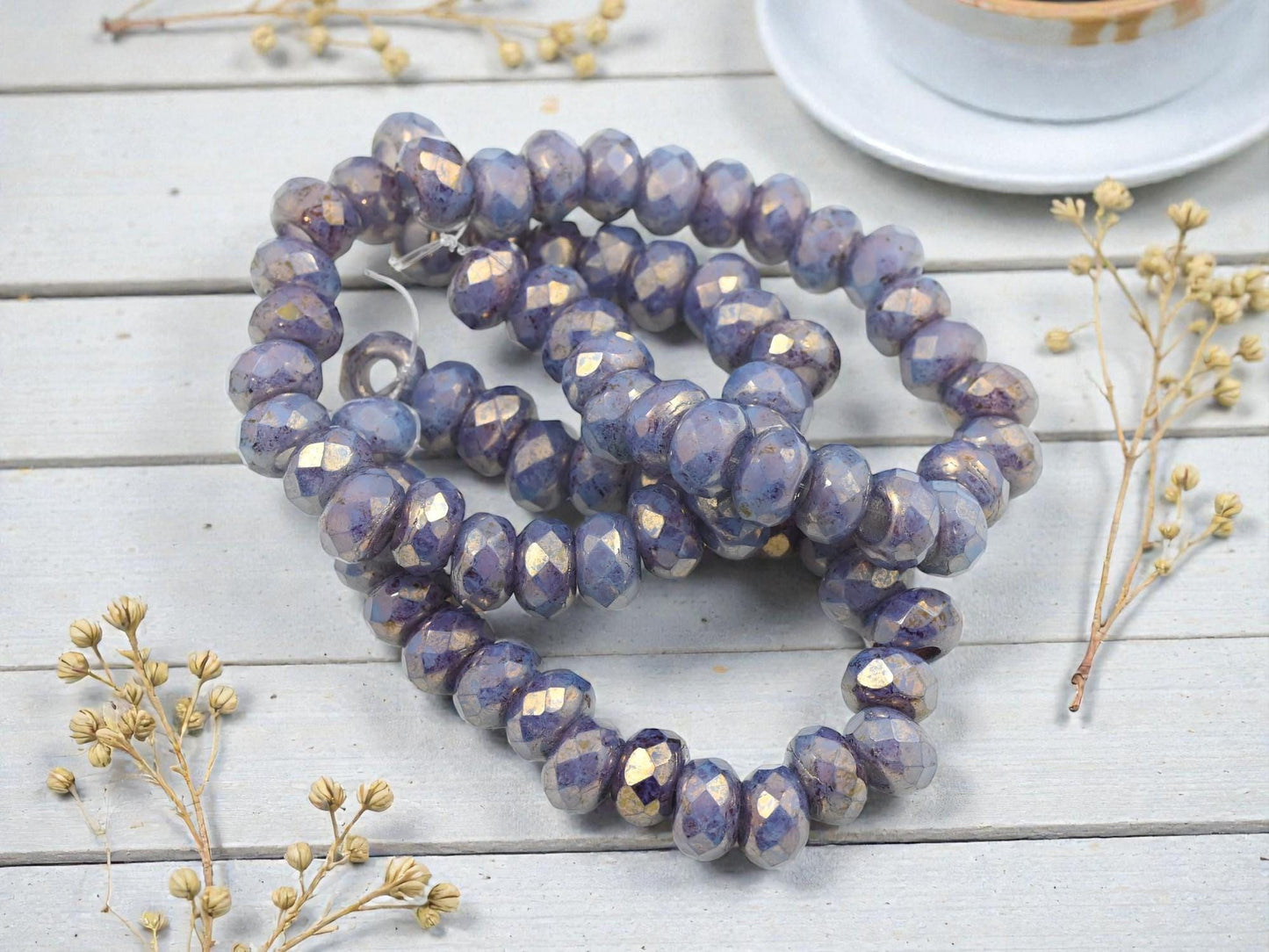 Czech Glass Large Hole Faceted Roller Rondelle Beads - 5x8mm - 25pcs - (2879)