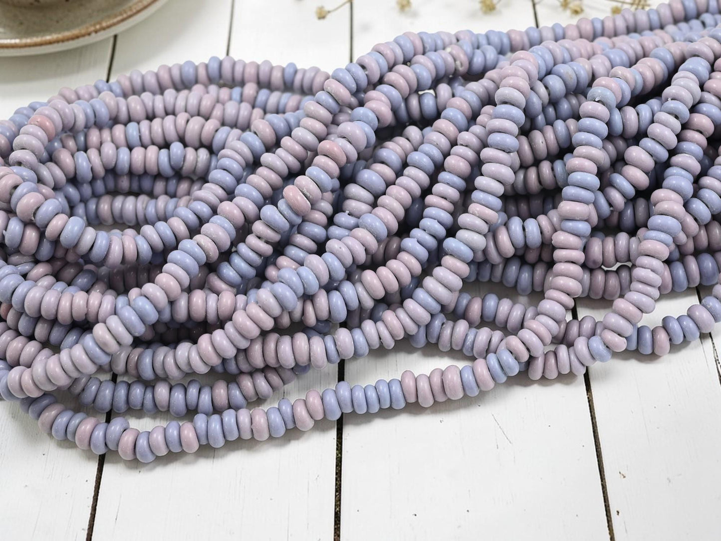 Indonesian Java Glass Beads - Donut Shape - Mixed Purple - Approx 4x7mm - 20" Strand - (B702)